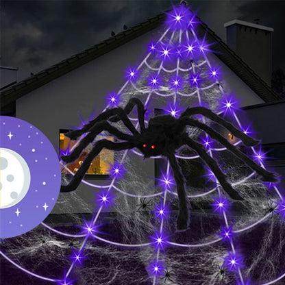 8 Modes Halloween Spider Web Lights Glow Waterproof LED Spider Net Triangle Hanging Scary Giant Spider Party