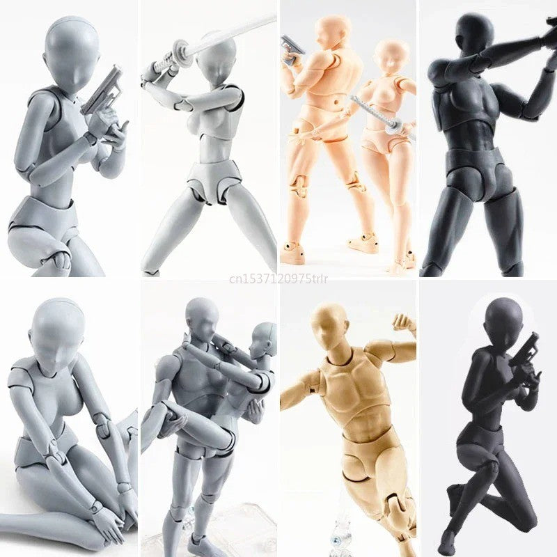 15cm Boneco Colecionável Multiarticulado SHFiguarts BODY KUN / BODY CHAN Versão Cores Cinza/Laranja Figura de Ação em PVC Brinquedos Modelo Colecionáveis