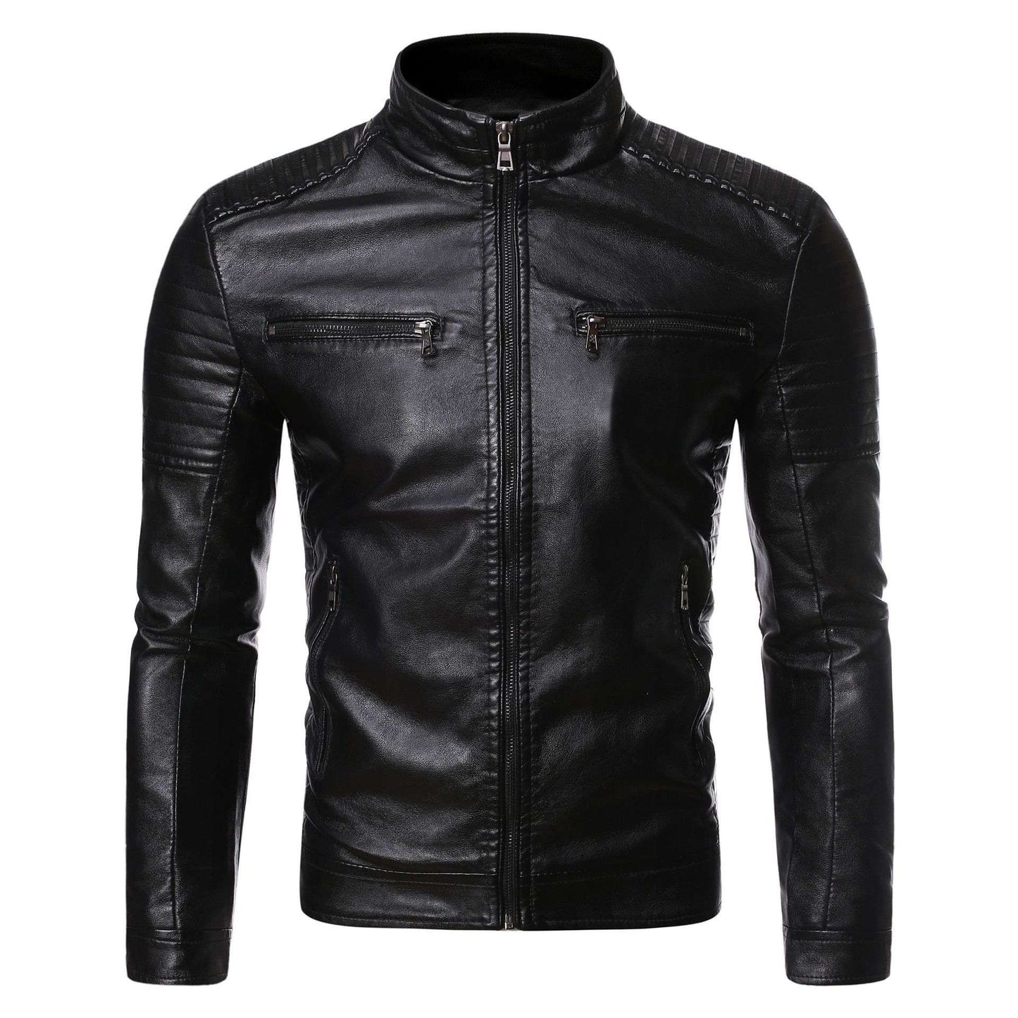 Men's leather jacket 2025 new spring and autumn thin style stand collar striped PU leather jacket motorcycle leather jacket