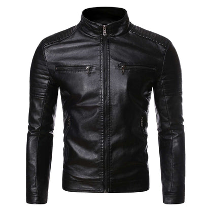 Men's leather jacket 2025 new spring and autumn thin style stand collar striped PU leather jacket motorcycle leather jacket