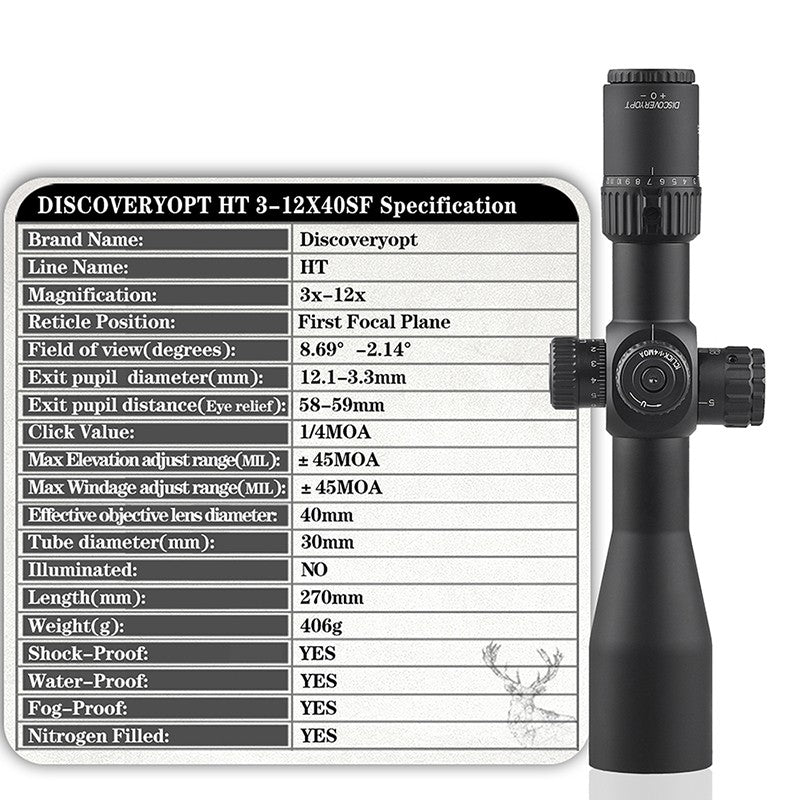 Spirit Fox-HT 4-16X40SF FFP30 Diâmetro do Tubo Mira Curta Montada na Frente Caça Telescópio Externo