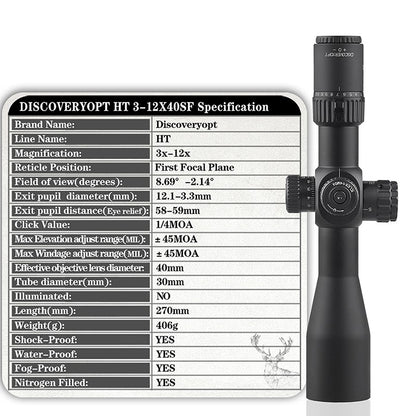 Spirit Fox-HT 4-16X40SF FFP30 Diâmetro do Tubo Mira Curta Montada na Frente Caça Telescópio Externo