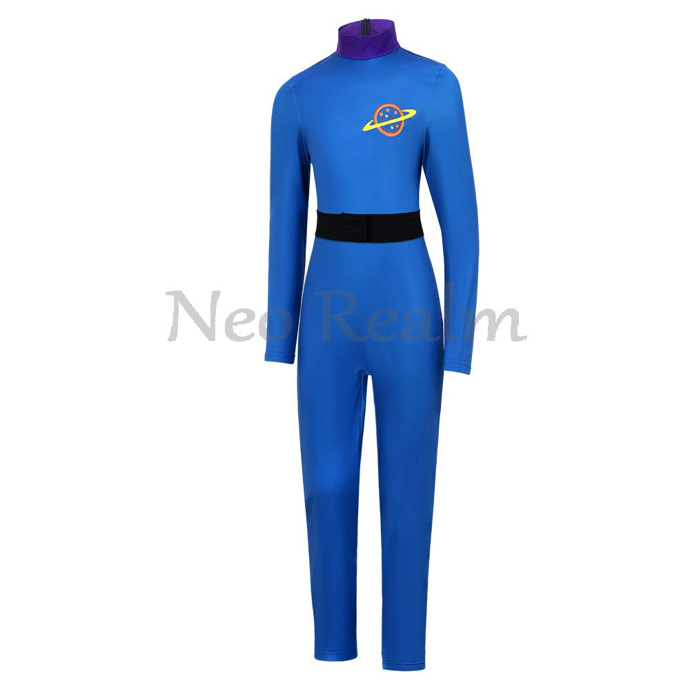 Anime Blue Three-Eyed Monster Cosplay Bodysuit with Planet Badges Halloween Stage Performance Outfit In Stock