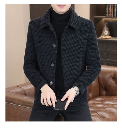 Korean Winter Woolen Jacket Men Plush and Warm Short Trench Coat Plaid Casual Business Streetwear Overcoat Social Men Clothing