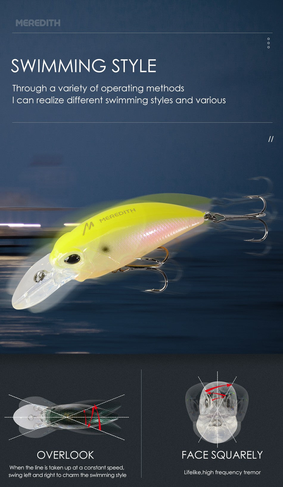 MEREDITH JERK CRANK M65 8A 14g Hot Model Isca de Pesca Artificial Rígida 11 Cores Wobbler Minnow Profissional de Qualidade Profundidade 2.0-2.5m