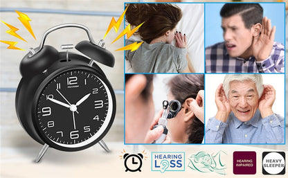 4 Inch Twin Bell Loud Alarm Clock Metal Frame 3D Dial with Backlight Battery Operate Desk Table Alarm Clock For Home and Office