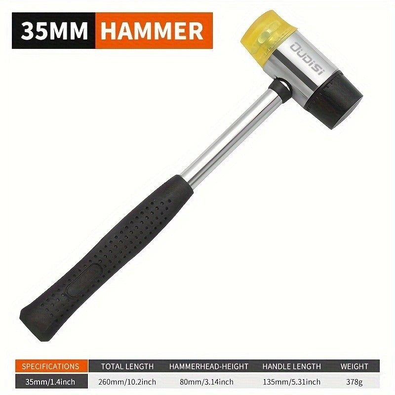 1 martelo de borracha, equipado com um medidor de anel de madeira para reparo e ajuste, martelo de borracha para instalação, martelo de percussão