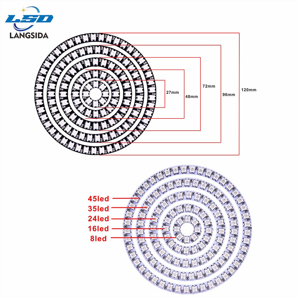 DC5V WS2812B Pixel Ring LED Panel Light Individual 8/16/24/35/45/128 LED Addressable WS2812 IC 5050 RGB LED Ring Module