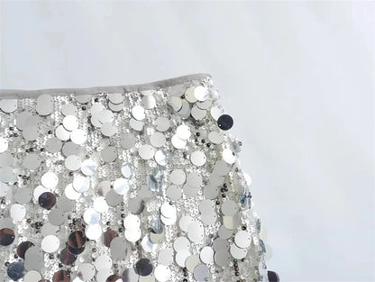 Silver Sequin Skirt Woman High Waist Mini Skirt Woman Fashion Shiny Glitter Eleg
