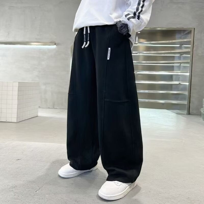 Autumn Boys Causal Pants Kids Loose Cotton Sports Pants 110-170 Black Grey Soft Trousers for Children Spring Kids Clothing 2025