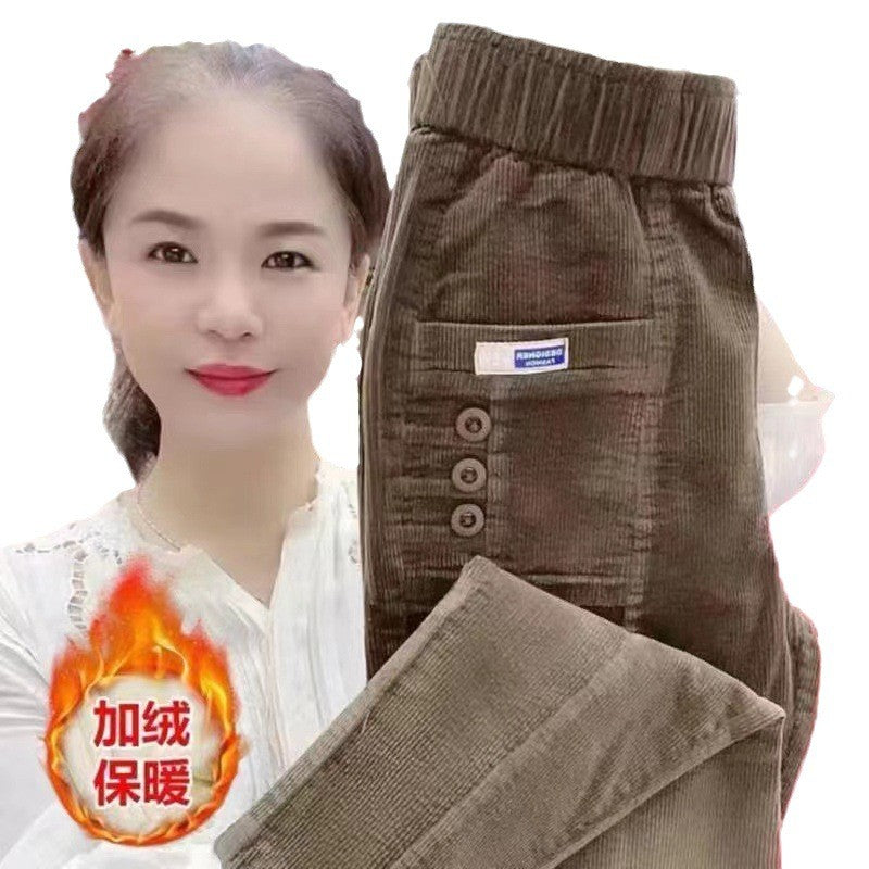 Women Warm Spring Winter Button Pockets Ruffles Vintage Big Large Plus Sizes Casual Party Fashion Loose Pant