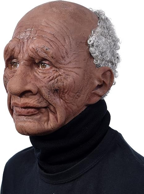 Black Elderly Woman Man Mask Wrinkle Full for Head Mask Grandpa/Grandma Face Novelty Mask Halloween Party Cosplay Props Supplies