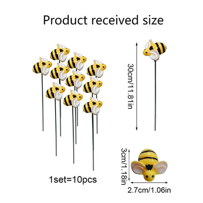 10pcs Garden Stakes Decoration Bee Yard Pot Pile Lawn Pathway Ornament Waterproof Flower Pot Indoor Outdoor Landscape Miniatures