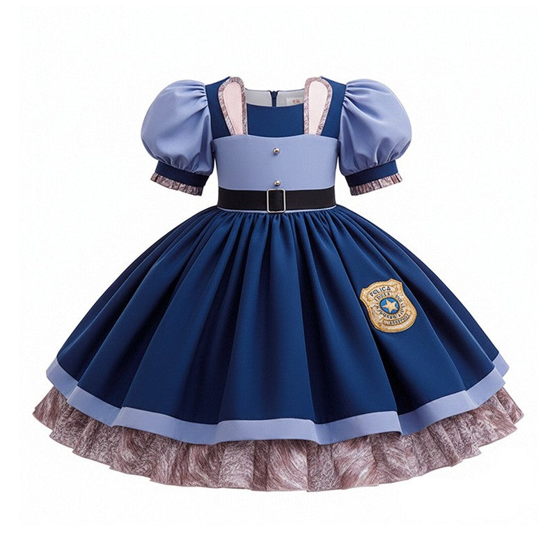 Kids Girls Cute Rabbit Police Officer Fancy Costume Dress Outfit for Halloween Cosplay Birthday Purim Carnival Stage Party Wear