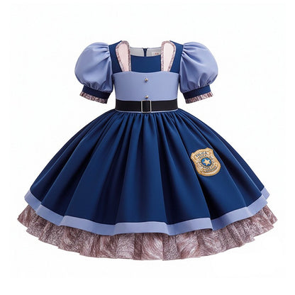 Kids Girls Cute Rabbit Police Officer Fancy Costume Dress Outfit for Halloween Cosplay Birthday Purim Carnival Stage Party Wear