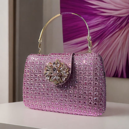 Sparkling Rhinestone Clutch Bag Lady Crystal Evening Purse Luxury Metal Handle Chain Handbag Wedding Party Dinner Diamond Bags