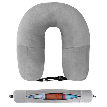 Portable Travel U-shaped Pillow Self-filling Carryable Clothing Luggage Pillowcase Solid Color Multifunctional Airplane Pillow