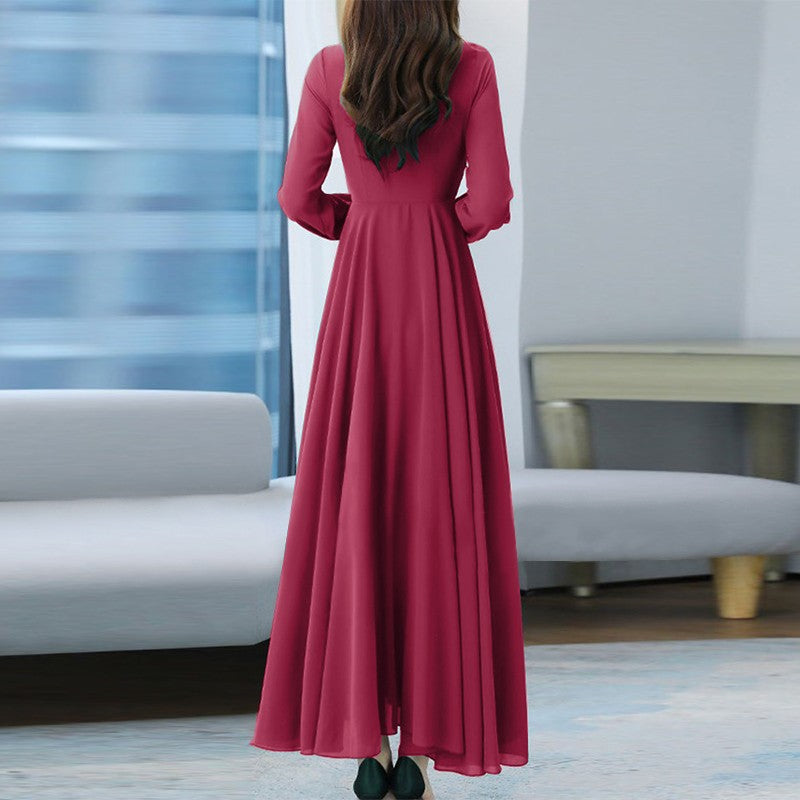 ZANZEA Women Long Sleeve A-line Sundress Spring Long Dress Autumn Solid Party Holiday Maxi Dresses Vestidos Femme Vintage Robe