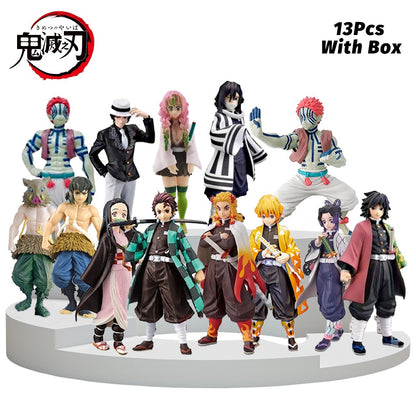Boneco de Ação do Anime Demon Slayer - Kamado Tanjirou com Agatsuma Zenitsu e Nezuko, Brinquedos de PVC Kimetsu No Yaiba Guerreiros