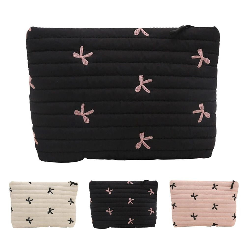 Ins Bow Embroidered Cosmetic Bag Portable Women's Bag Fashion Oxford Cloth Butterfly Print Cosmetic Bag Travel Wash Storage Bag