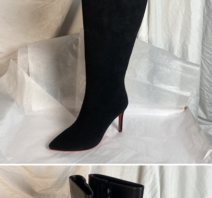 Ods Luxury Designer Sexy Pointed Toe Pole Knee High Brown Black Leather Red Sole Botas Mujer Boots For Women 8 10cm Big 41434546