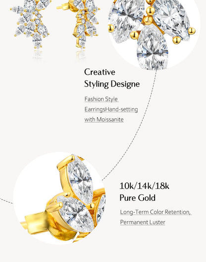 MINTYBOX Synthetic Moissanite Cluster Stud Earrings Solid 925 Sliver 18k Gold Plated for Women Wedding Engagement Luxury Jewelry