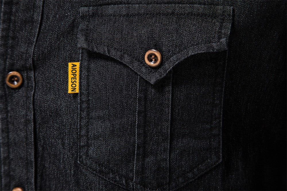 Spring Long Sleeve Men's Denim Shirt High Quality Cotton Elastic Casual Slim Fit Streetwear Clothing Cowboy Shirts Men Black