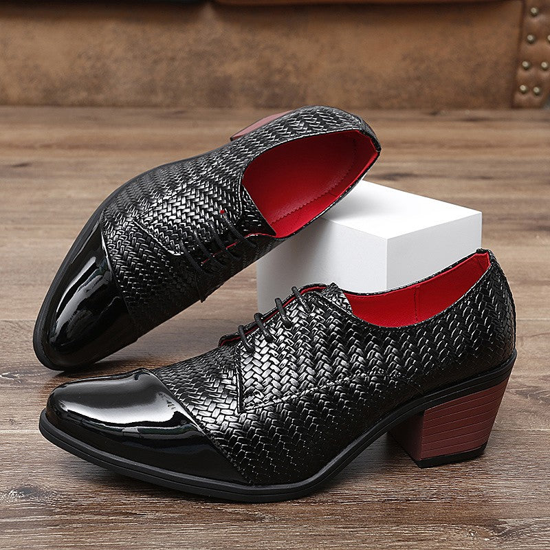 Men's Leather Shoes Banquet Dress Shoes Formal Occasions Men's Business Leather Shoes Office Red High Heels Pointed Shoes