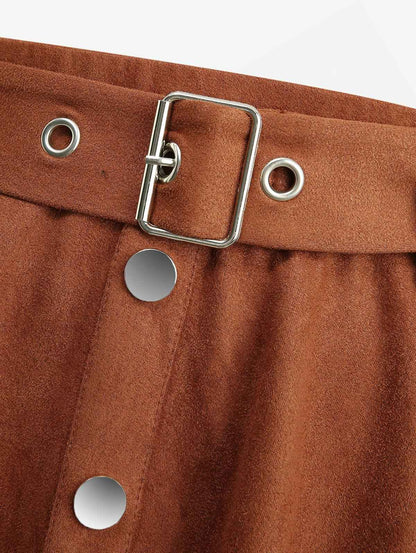 ROSEGAL Plus Size Asymmetric Skirt with Removable Belt Buttons Suede Handkerchief Top Women's Fashion Casual Skirts