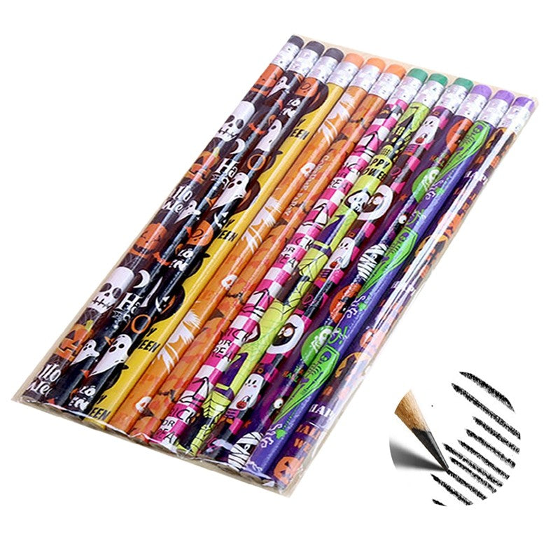 12/24PCS Pumpkin Wooden Pencils Kids Halloween Party Favors Trick or Treat Kindergarten Prizes Award Children Gifts Bag Fillers