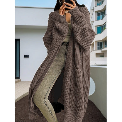 2025 Women Pockets Sweater Cardigan Kintted Jacket  Autumn Crochet Loose Long Winter Maxi Warm Jumper Coat