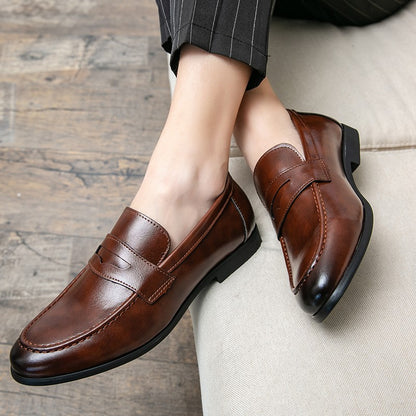 Spring Autumn Prom Evening Long Men's Casual Leather Loafers Male Slip on Flats Shoes Male Brogue Retro Upscale Comfy Shoes