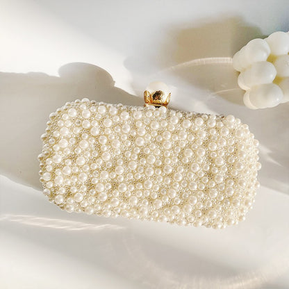 Luxury Crystal Pearl Beaded Evening Clutch Handbag Lady Elegant Wedding Purse Women Oval Shaped Crossbody Chain Bag