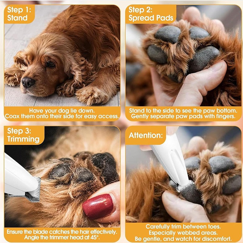 Electric Paw Trimmer For Dogs & Cats Quiet Rechargeable Clipper With LED Light For Ears Face Multifunctional Pet Grooming Tool