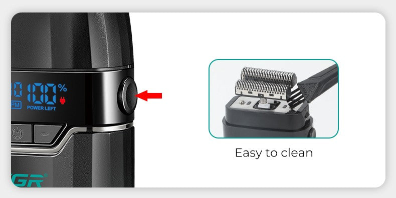 VGR Face Shaver 9000 RPM Foil Shaver LED Electric Shaver Professional Beard Trimmer Reciprocating Shaving Machine for Men V-308