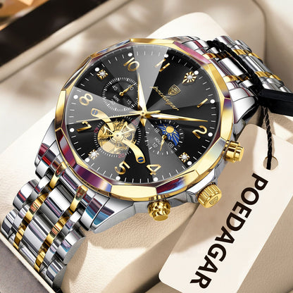POEDAGAR Luxo Alta Qualidade Relógio de Pulso Masculino Cronógrafo Aço Inoxidável Quartzo Relógios Masculinos Impermeável Luminoso Relógio Masculino Reloj