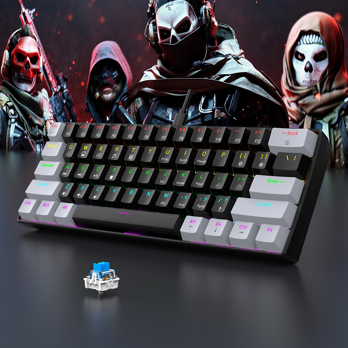 60% wired gaming keyboard, RGB backlight ultra compact mini keyboard, waterproof small compact 61 key keyboard for pc/Mac gamers
