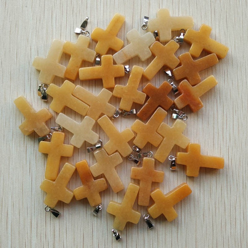 Wholesale 50pcs/lot Fashion Hot Sell Natural Stone Mixed Color Assort Cross Pendants Charms Fit Necklaces Jewelry Making