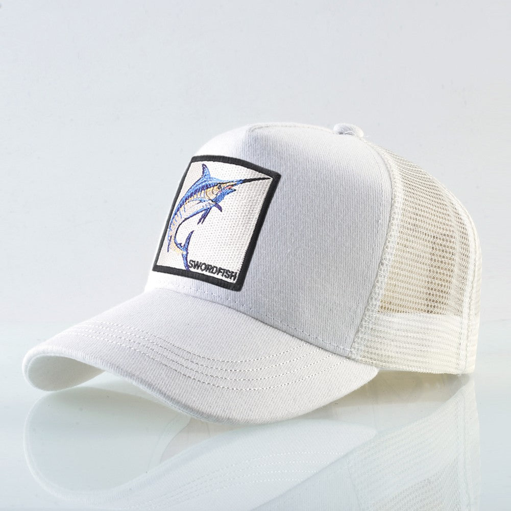 Breathable Mesh Baseball Caps Men Women Outdoor Causal Beach Visor Hats Fashion Snapback Trucker Cap With Swordfish Patch Bones