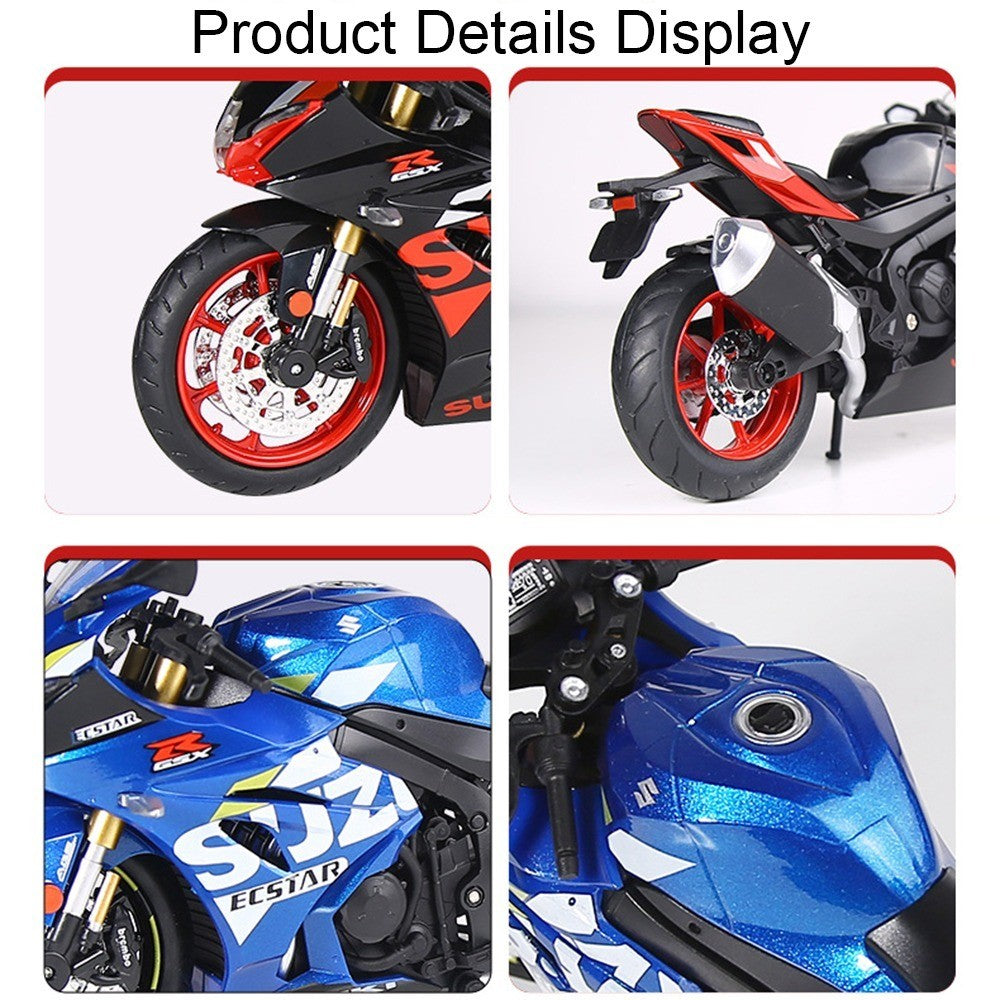 1:12 Suzuki GSX1000R R1250GS Liga Diecast Brinquedos Modelos de Motocicletas Carro com Luz Absorção de Choque Miniatura Moto Meninos Presentes