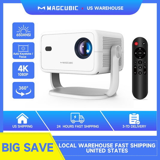 Projetor Magcubic 650ANSI L018 4K Nativo 1080P Foco Automático e Correção de Keystone Android11 BT5.2 WIFI6 Cinema Doméstico Portátil 360°