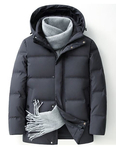 Men's Big & Tall Formal Down Overcoat - Hooded Winter Dress Coat for Professional Wear (Classic Heritage Style)