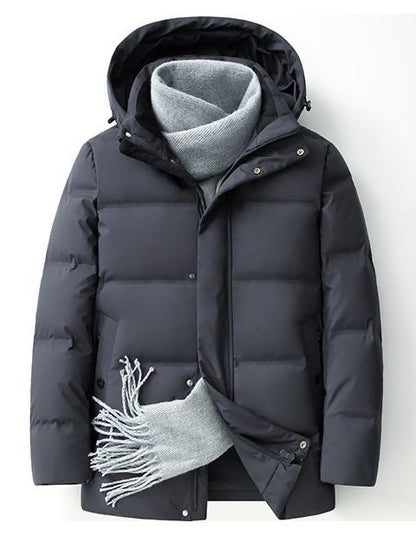 Men's Big & Tall Formal Down Overcoat - Hooded Winter Dress Coat for Professional Wear (Classic Heritage Style)