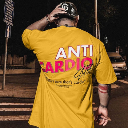 summer ANTI CARDIO Oversized sports t shirt short sleeves cotton t shirt Gym Fitness Male Training Workout Cotton Tees Tops