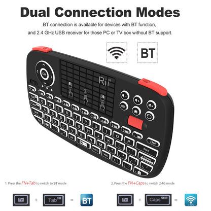 Teclado Sem Fio Bluetooth Rii i4 Mini Com Touchpad 2.4GHz Retroiluminado Mouse Controle Remoto Para Windows Android TV Box Smart TV