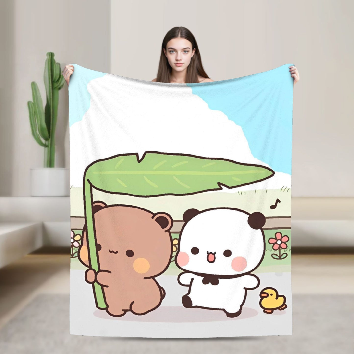 Cobertores Urso Desenho Animado Fofo Bubu Dudu Cobertor de Lã para Piquenique Macio Quente Personalizado Colcha de Qualidade Presente de Aniversário
