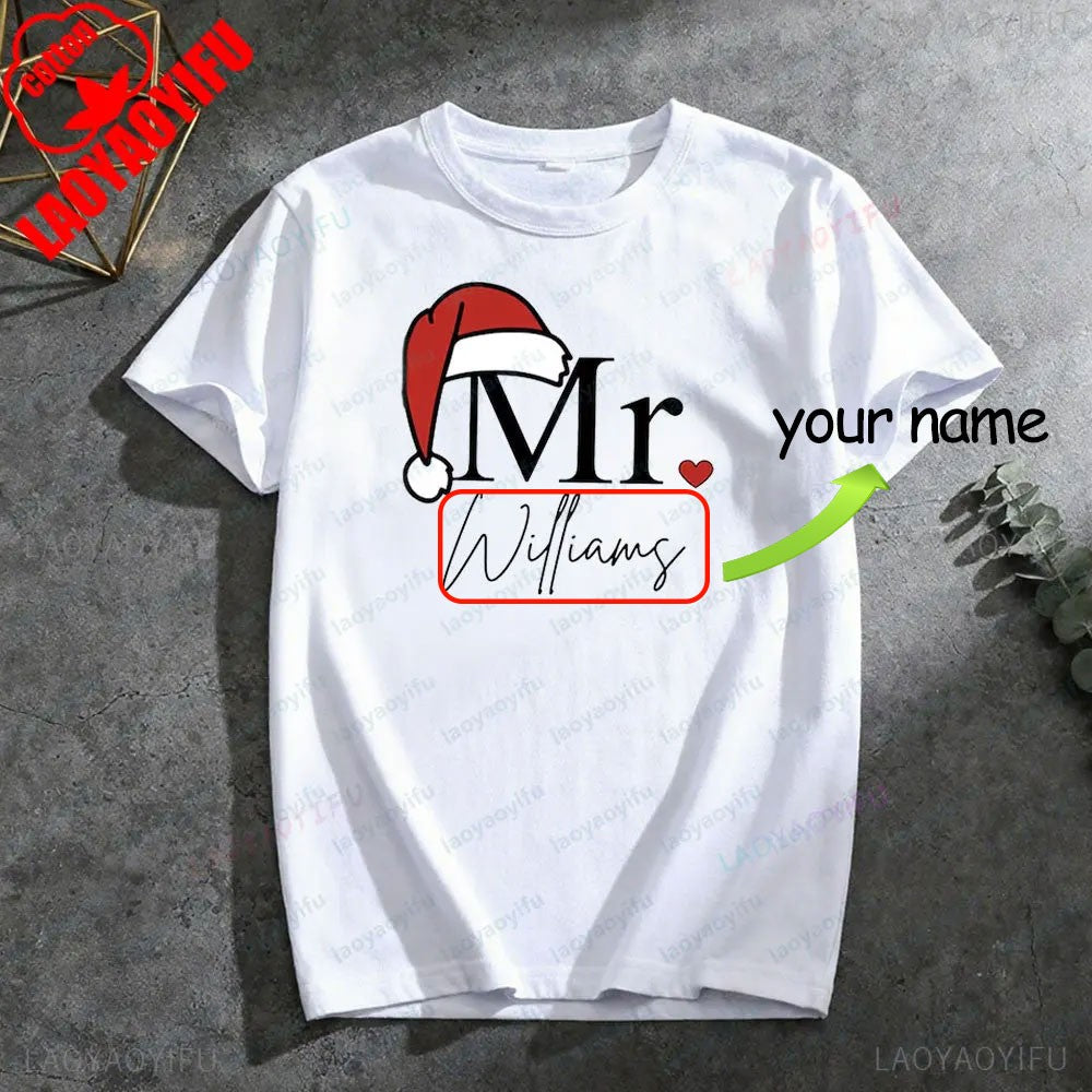 Matching Mr & Mrs Christmas Shirts Personalized Holiday Couple Tees Christmas Couple Costumes Merry Christmas Men Women Tshirt
