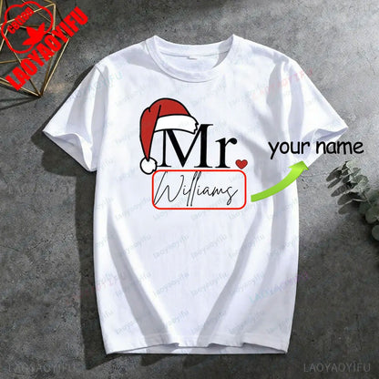 Matching Mr & Mrs Christmas Shirts Personalized Holiday Couple Tees Christmas Couple Costumes Merry Christmas Men Women Tshirt