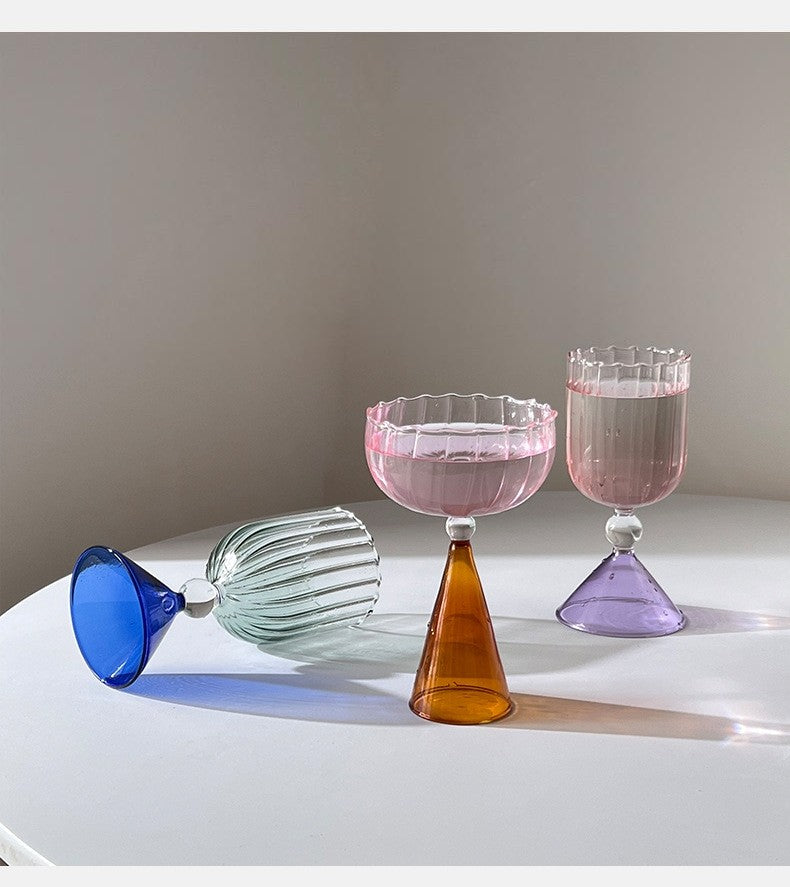 Taças de Coquetel Estilo Onda com Efeito Duas Cores Criativas Verde Azul Âmbar Roxo para Martini Mojito Champagne Margarita