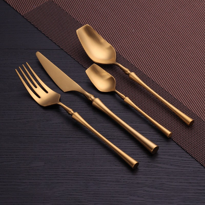 Conjunto de Talheres Matte Dourado Garfos Colheres Facas Conjunto de Talheres Aço Inoxidável Dourado Prata com Garfo de Bolo